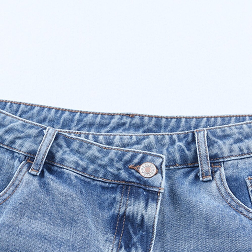 B235 Sky Blue High Rise Crossover Waist Denim Shorts - Picture 6 of 11